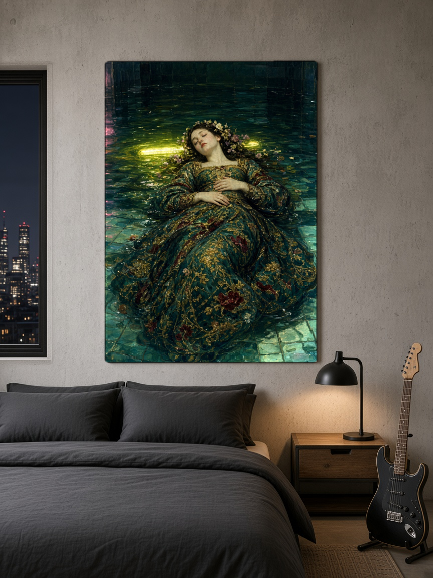 Ophelia Metro Duvar Örtüsü — dikey, yatak odası duvarında