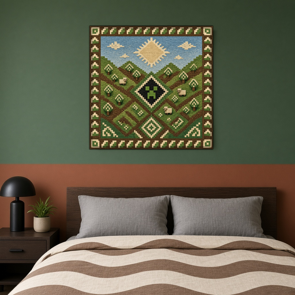 Minecraft Duvar Örtüsü — kare, oturma odası duvarında