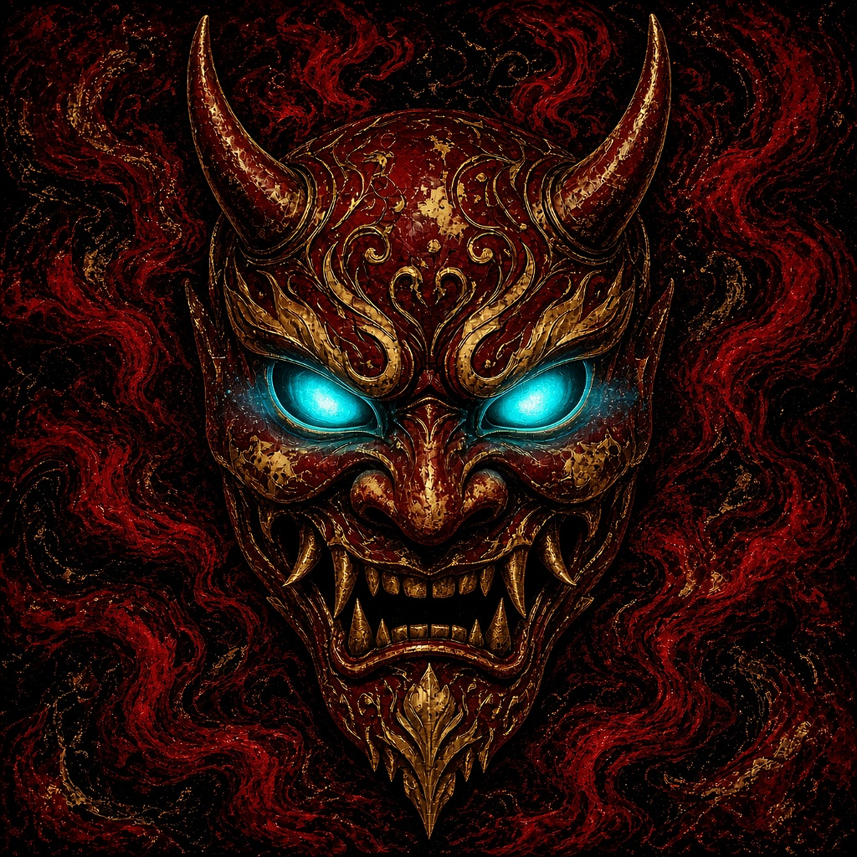 Neon Gözlü Oni Duvar Örtüsü — tasarımın tamamı