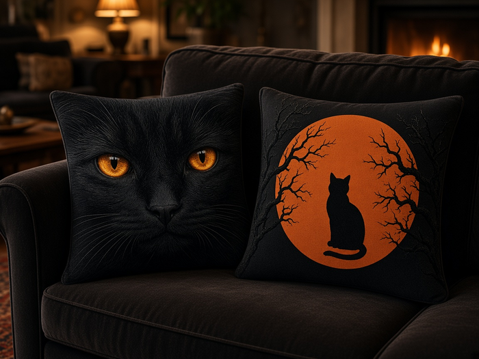 Kara Kedi Kırlent Kılıfı