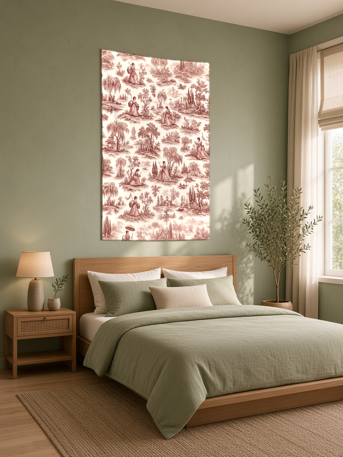 Bordo Toile de Jouy Duvar Örtüsü