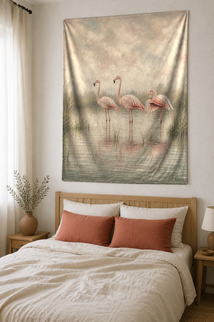 Puslu Lagünde Flamingo Duvar Örtüsü