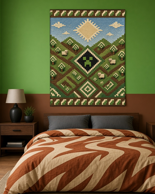 Minecraft Duvar Örtüsü — dikey, yatak odası duvarında