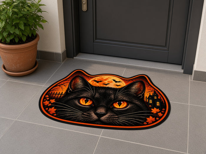 Alev Gözlü Kara Kedi Kapı Paspası