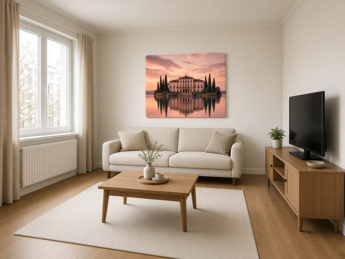 Gün Batımında Villa Duvar Örtüsü — yatay, salon duvarında