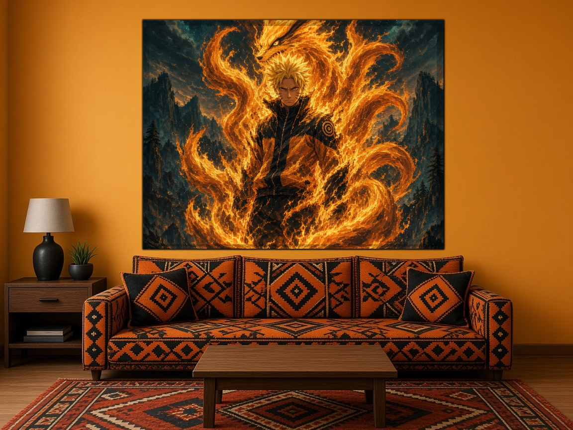 Naruto Kyuubi Modu Duvar Örtüsü — yatay, salon duvarında
