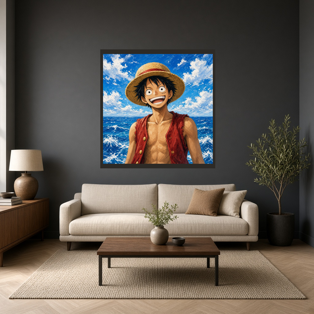 Luffy Duvar Örtüsü — kare, oturma odası duvarında
