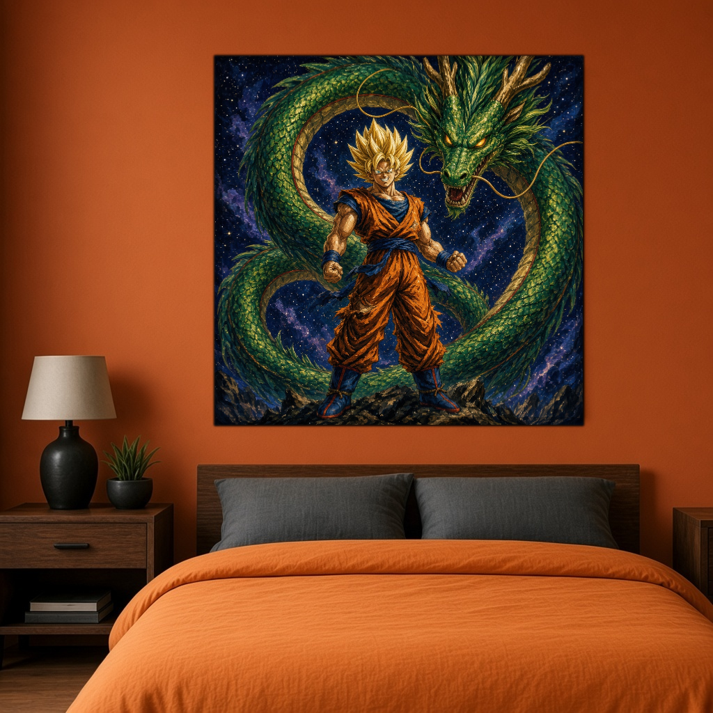 Goku Duvar Örtüsü — kare, oturma odası duvarında