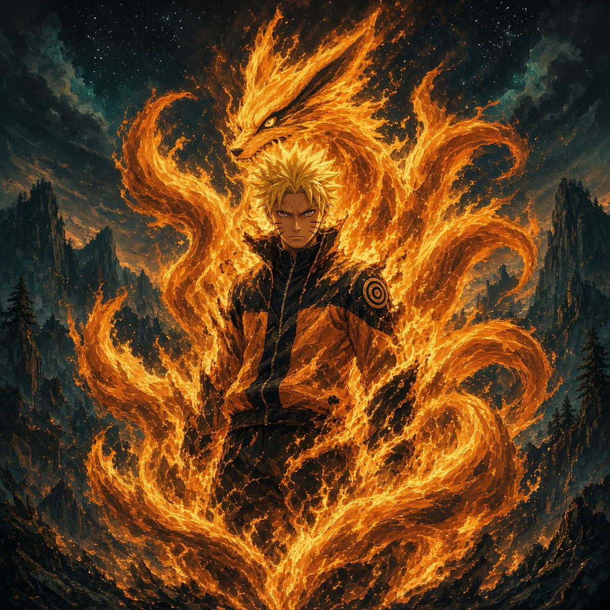 Naruto Kyuubi Modu Duvar Örtüsü — tasarımın tamamı
