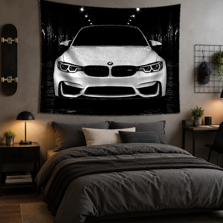 BMW M4 Duvar Örtüsü - Beyaz Renk - Garaj ve Oyun Odası Dekoru